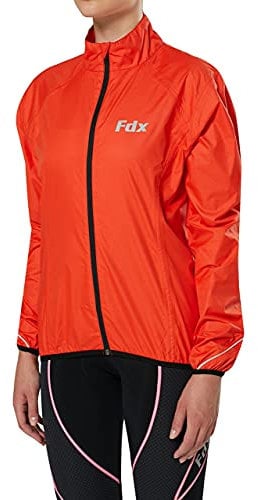 FDX Cycling Jacket Women - Waterproof Taped Seams Breathable Lightweight Cycle Rain Tops - High Visibility Full Sleeves Reflective Jersey - Windproof Coat for Riding, Running, Bike Racing (Red S)