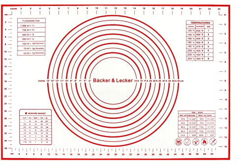 Bäcker & Lecker Silikonmatte Backmatte Backunterlage Antihafte Rutschfeste Ausrollmatte Teigunterlage Silikon Groß 62x42cm für Teig Fondant Gebäck Pizza BPA Frei
