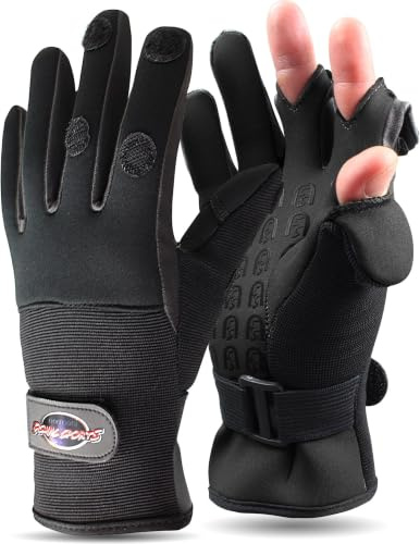 normani Anglerhandschuhe aus Neopren mit umklappbaren Fingerkuppen und Silikon-Innenseite