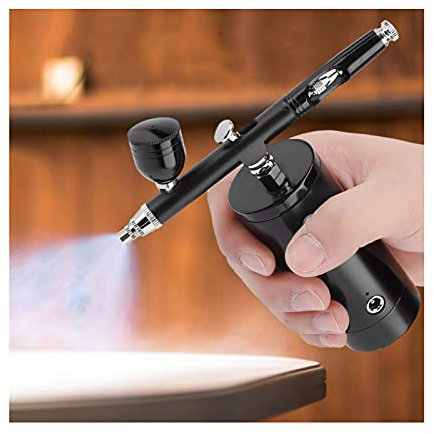 EVGATSAUTO Aluminum Barber Compressor, 0.3mm Black Mini Air Compressor Spray Gun Airbrush Set 7CC Capacity Set