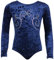 Mädchen Langarm Gymnastikanzug aus Stretch Velvet blickdichter Kinder Turnanzug mit Rundhals Samt & Hexagon-Pailletten Turnbody Gymnastiktrikot Turntrikot (Dunkelblau, 176)