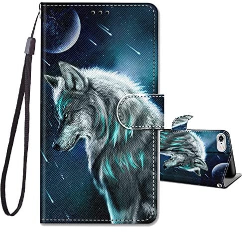 JRIANY iPhone 6/6s Case, PU Leather Wallet Case with Kickstand, Animal Print, Wolf B