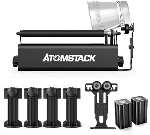 ATOMSTACK R3 PRO Laser-Rotationswalze, Lasergravierer Y-Achsen-Rotationswalzen mit 360° drehbarer Gravur zum Gravieren von zylindrischen Objekten (4 zusätzlicher Erhöhungssäulen,2 Hilfsstützwelle)