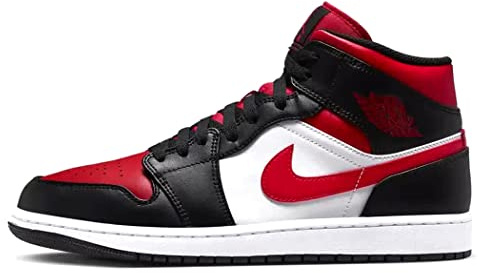 Nike Herren Air Jordan 1 Mid Sneaker, Erwachsene, Weiß/Schwarz-Rot, Fitnessschuhe 47 EU