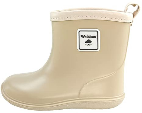 Weishuo Stivaletti Pioggia Bambino Scarpe da Pioggia Antiscivolo Impermeabili Stivali di Gomma per Bambini da 1 a 8 anni, Taglia del Produttore 21, 32 EU, Bianco sporco
