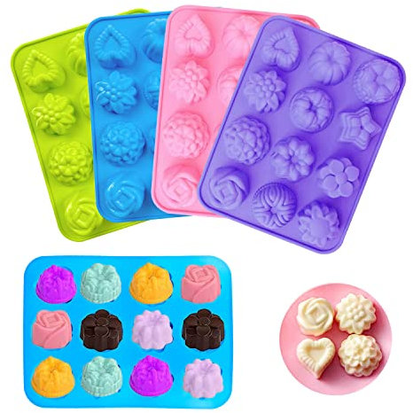 Lovesmile Moule Savon, 4 Pièces Moule à Savon, Moule Savon Silicone, DIY Moule Forme en Silicone, Moule Silicone Fleur Convient pour Chocolat Savon Bougies Glaçons(4 Couleurs)