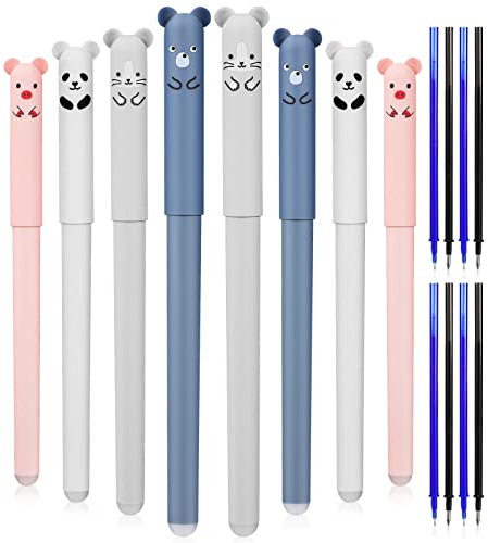 Operitacx 8 Stück Löschbare Niedliche Kawaii-Stifte Cartoon-Tier Löschbarer Gelstift Schülerstifte Kugelschreiber Kindergeschenk Schule Schreibwaren Bürobedarf (Schwarz Blau)