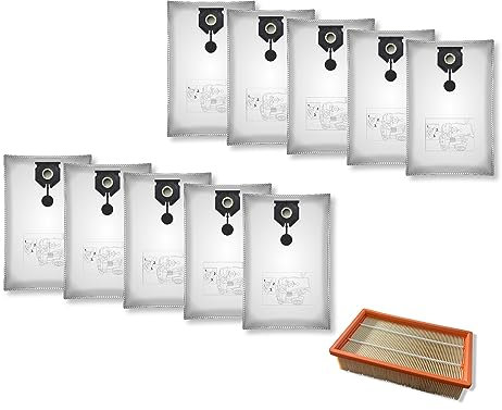 Pack de 10 sacs M&M Smartek + 1 filtre pliable pour aspirateurs, substituts de 2.889-154.0/6.904-367.0, pour NT 30/1, 30L, NT 30/1 Ap Te L, Ap L.