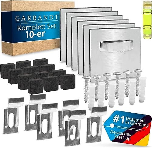 Garrandt Lot de 10 crochets de suspension en tôle adhésive pour aluminium Dibond - Colle 3M extra forte - Kit de fixation pour miroirs, suspension pour images, crochets de miroir autocollants pour