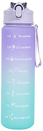 Katutude Bouteille d'eau, 750ml Gourde Sport avec Paille Et Marqueur de Temps de Motivation Ouvrir en Un Clic Gourdes d'eau Réutilisable Our Camping Voyage Gym Cyclisme