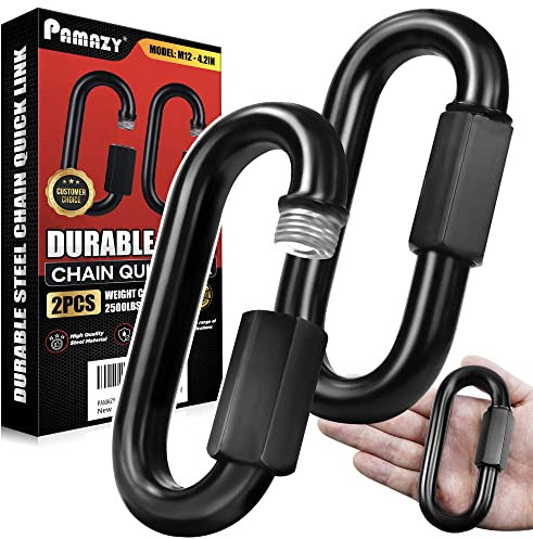 PAMAZY 2PCS 4.2” Heavy Duty Chain Quick Links, 2500 LBS Weight Capacity, Durable, Anti-Rust, High Strength Chain Connector, Carabiner for Big Chain Connecting, Hammock Hanging, Hiking, Camping