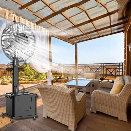 Locuetyn Oszillierender Außenventilator - 90-Grad-Oszillationsnebelventilator mit Wasserspray für Terrasse, Außenrestaurant, Garage, 3 Kühlgeschwindigkeiten