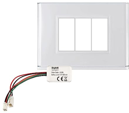 Beghelli - Placca Interruttore - Placca Lite 3FR Con Sistema Di Illuminazione, Con Batteria Di Emergenza, Colore: Bianco
