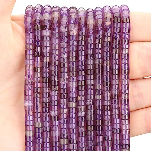 BONNY BOXX 150pcs Natural Amethyst Spacer Beads 4mm 2mm 15inch Flat Round Heishi Disc Stone Spacer Beads for DIY Jewellery Making