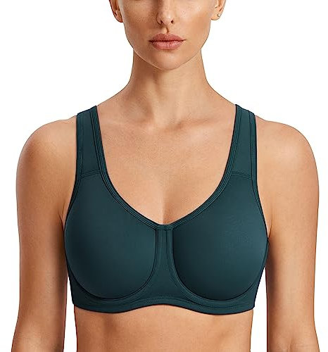 SYROKAN Women's Max Control Solid High Impact Plus Size Underwire Sports Bra for Large Breasts Forest Dark Green 36D
