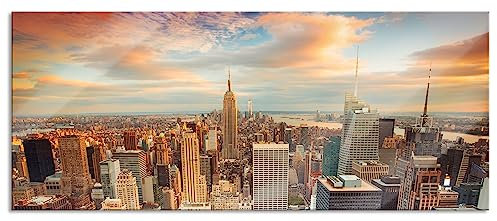 Pixxprint Glasbild Panorama, Wandbild aus Echtglas, Skyline von New York, 120x50 cm, inkl. Aufhängung und Abstandshalter