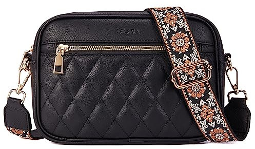 Telena Damen Handy Umhängetasche, Crossbody Bag mit verstellbarem Breiter Gurt, PU Leder Gesteppte Umhängetasche für Damen