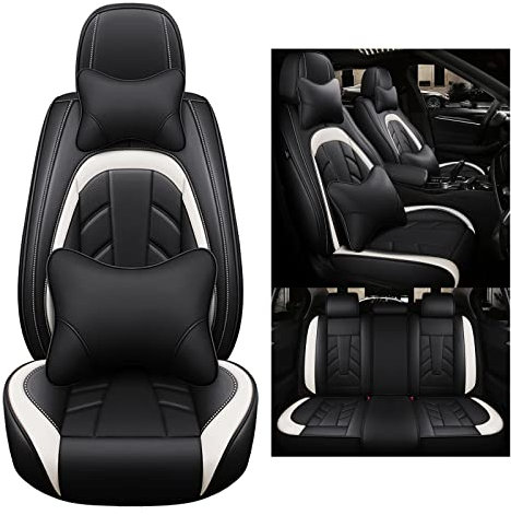 Congxy Autositzbezüge Komplett Set Universal in Premium Design | Schonbezüge für die Vordersitze & Rückbank | Auto Sitzbezüge Airbag Geeignet | Wasserdicht Sitzbezug, Schwarz Weiß Luxus