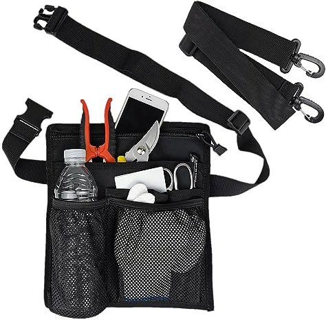bssiwbepon Gartenschürze, Gartengeräte, Gürtel für Damen, mit Taschen, Werkzeugtasche, Reinigungsschürze für Lehrer, Heimwerker, Kellnerin, mit verstellbarem Gürtel und Schultergurt
