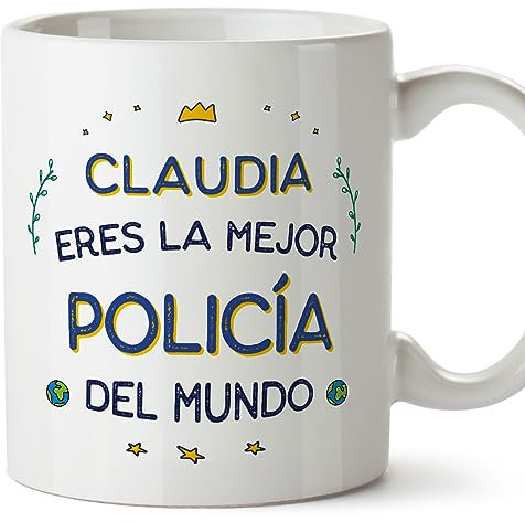 MUGFFINS Tazas Personalizadas para POLICÍA mujer - En Español - Mejor del Mundo - 11 oz / 330 ml - Regalo Personalizable original y divertido
