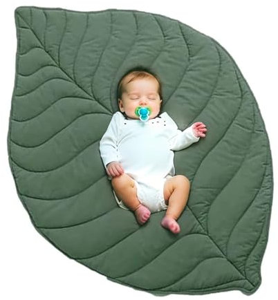Felenny Baby Baumwolle Spielmatte Waschbar Kinderzimmer Teppich Neugeborene Krabbelunterlage Aktivitätsteppich für Babyzimmer Dekoration, Blattformen Boden Laufstall Matte 56. 3x42 2,5 cm