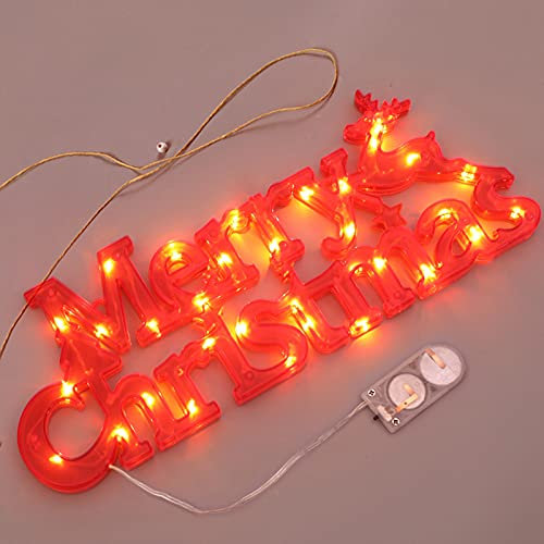 Panneau Lumineux de Joyeux Noël pour Couronne D'arbre de Noël, Lettres de Joyeux Noël Suspendues pour Mur de Fenêtre de Porte D'entrée(Rouge)