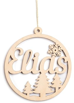KS Laserart - Personalisierte Weihnachtskugel aus Holz mit Namen - Weihnachtsschmuck Ornament Weihnachtsbaum Dekoration - Geschenk Weihnachten (Motiv 01)