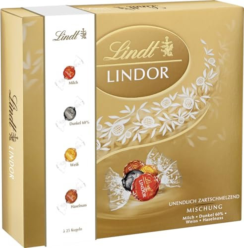 Lindt Schokolade LINDOR | 1245 g | Ca. 100 Kugeln: Milch, 60%, Weiß & Haselnuss | Schokoladengeschenk | Pralinen | Großpackung
