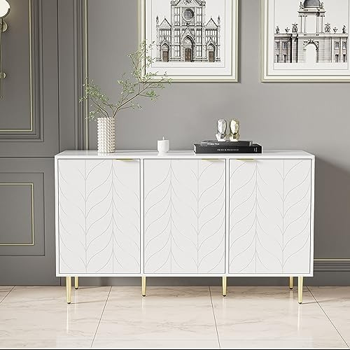 BTM Modernes Sideboard mit vergoldeten Beinen und Griffen, Kommode, lackiert,Abgerundete Ecken, für Schlafzimmer, Wohnzimmer und Badzimmer, Blumenmuster, 2 Etagen und 6 Fächer, 127B*45T*75H