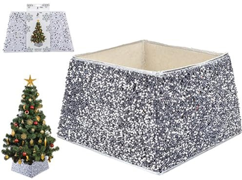 Silver Sequin Folding Tree Skirt - 1 Piece - Elegant & Space-Saving Design - Perfect for Festive Holiday Christmas Decorations