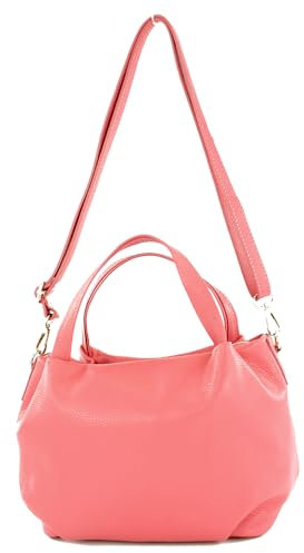 modamoda de T218 Damen Leder Henkeltasche Tragetasche Schultertasche handmade in Italy, Farbe:Bubble Gum/Metall Gold