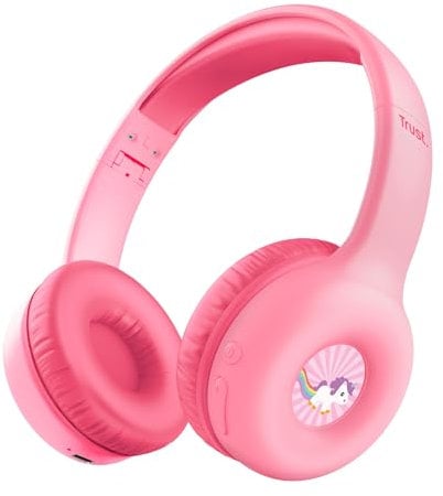 Trust Nouna Auriculares Inalambricos Bluetooth para Niñas 4-10 Años, Límite de Volumen (85dB), Cascos Plegables con Micrófono y Adhesivos, Batería de 15h, Headset para Switch, Tablet, Rosa