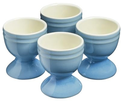 Cooks Professional Set of 4 Colourful Egg Cups | 40ml Durable Chip Resistant Ceramic Stoneware Dinnerware Graduated Design Egg Holders | Dishwasher & Microwave Safe | Blue