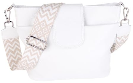 MIRROSI® Umhängetasche Damen, Echtleder, Made in Italy, BOHO Style30x24,50x9cm (BXHXT) viel Stauraum, Handtasche, Brusttasche, Crossbody Bag (1 Tasche & 2 Gurte) (Weiß (BOHO Taupe))