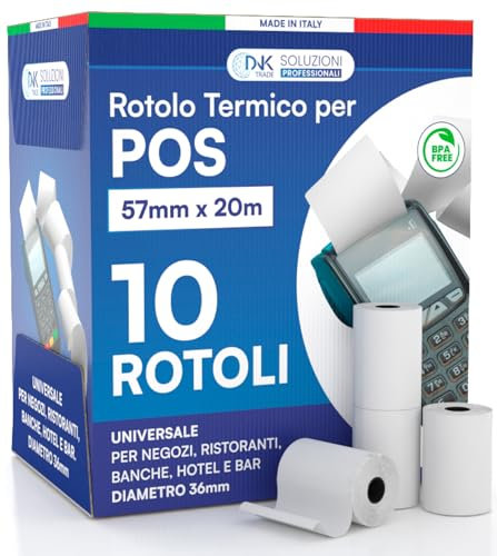 DNK TRADE, 10 Premium Thermorollen 57x20 Meter, ideal für Nexi, Nexa, Sumup und andere kompatible POS Geräte. (10)