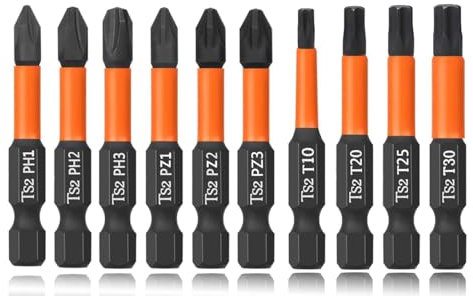 Saipor 10pcs Magnetic Phillips PoziDriv Torx Screwdriver Bit Set, 50mm/2 Long Impact Driver Bits, Pozi Phillips Cross Head Drill Bits Set Torx Bit Set, 1/4 Hex Shank Screw Driver Bits