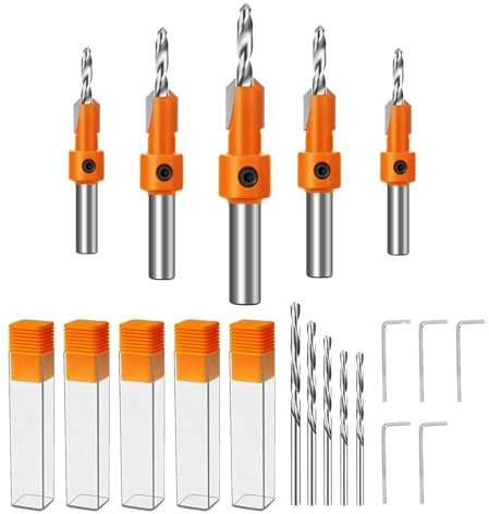 Set di Punte a Svasatura per Legno, 10 Pezzi, Con Svasatore, Fusto da 8 mm Con Chiave Esagonale, per Lavorazione del Legno e Plastica
