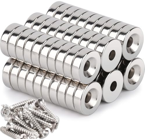 60 Stück Magnete Extra Stark, 10x3mm Neodym Magnete mit Loch Schrauben,Senkungsdurchmesser 3 mm Rund Magnet Flach Magnet zum anschrauben für Magnettafel Küchenschrank Pinnwand Magnetboard Küche Büro