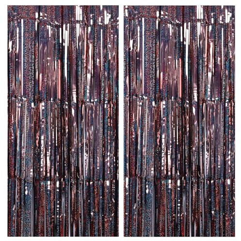 Drucilla 2 Stück Lametta Vorhang, Glitzervorhang Lametta, Folien Fransen Lametta Vorhänge, Glitzer Tinsel Curtain für Geburtstag, Party, Hochzeit Deko, 1m x 2m, Schwarz