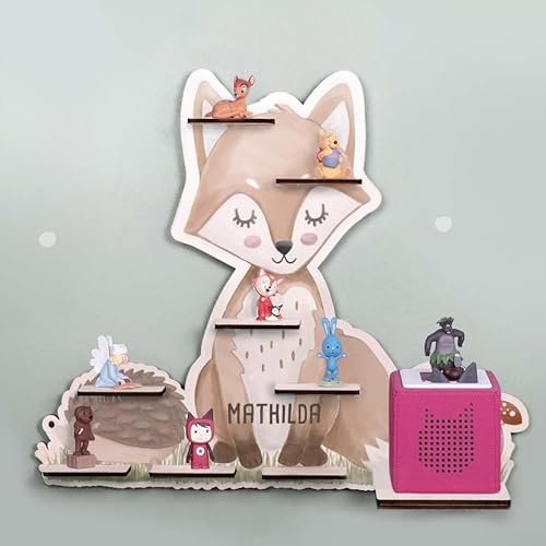 hellomini Tonie Regal Mädchen mit Wunschnamen - Personalisiertes Toniebox Regal fürs Kinderzimmer - Regal Tonie Figuren Mädchen - Toniebox Aufbewahrung (Fuchs Druck)