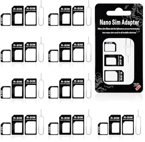SIM Card Adapter, 10 Pack SIM Adapter Kit 4 in 1 Micro SIM Card Adapter Standard Converter Kit with SIM Card Removal Tool and Steel Sim Tray for Smartphone Devices