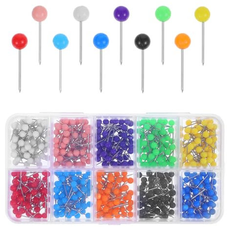 JIYIN 600 Stück Rundkopf Stecknadeln, Map Push Pins Pinnnadeln Pushpins mit Stahl Karte Nagel Pinnadeln Buntkopf Pushpins Reißnägel für DIY Wandkarten Bulletin Board Kork Boards