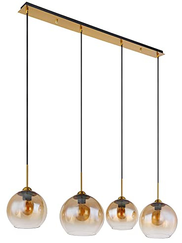 Pendant Lamp Dining Table Lamp 4 Bulbs Glass Ball Amber Living Room Lamp Brass, 1x E27, L x W x H 120 x 25 x 120 cm