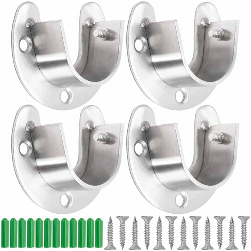4 Stück Kleiderstangen Halterungen, Edelstahl Steckdosen Schrankstangen, Edelstahl Rundrohr Halterung, Stangenhalter, U Förmige Stangenhalterung, fur Schrankrohrhalter (32 Mm)
