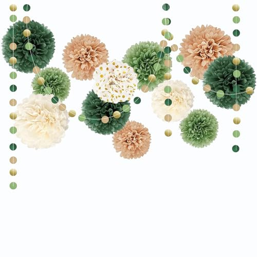 ROEOWENE 15PCS Pompons Papier de Soie Lanterne en Papier à Suspendre Boule | Fleur Pompon Guirlande Anniversaire Décorations Pour Décoration Plafond Fête,mariage-vert