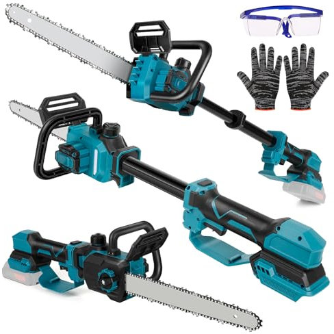 Sega a catena da 12 pollici con asta telescopica da 12,8 pollici, compatibile con Makita da 18 V, motore senza spazzole, lubrificazione automatica, motosega elettrica per legno da giardino, cesoie da