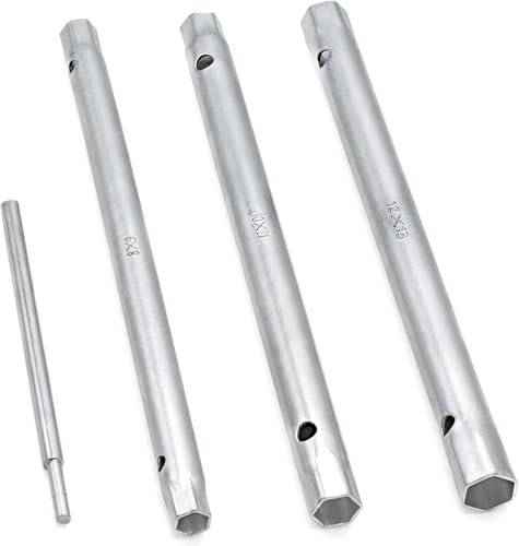 Lot de 4 clés à pipe pour tuyau, clé à pipe, double clé à douille pour installation, réparation, évier, robinet, lavabo (8 x 9 mm, 10 x 11 mm, 12 x 13 mm), avec 1 mandrin