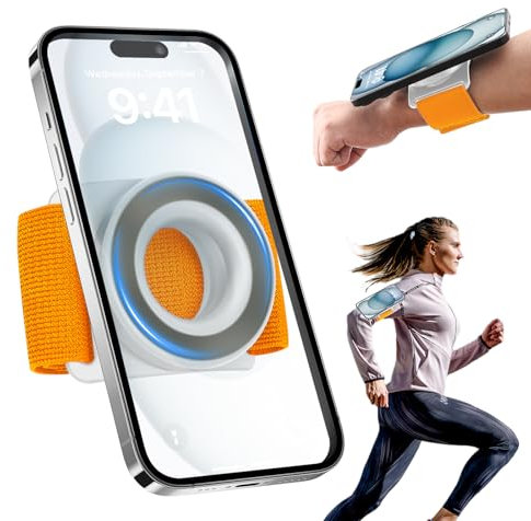 TOPGO Running Phone Holder for iPhone [360° Rotatable & Upgrade Anti-Drop] Magnetic Wrist Phone Holder, Magsafe Armband Compatible with iPhone 16 Pro and Android - Orange