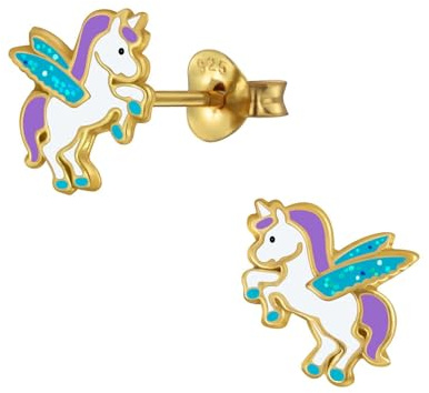 Monkimau Mädchen Ohrringe Einhorn | Ohrstecker aus 925 Sterling Silber | Kinderohrringe hypoallergen