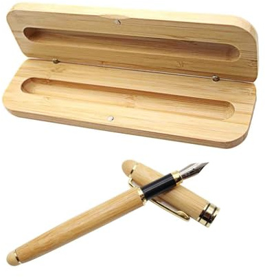 DIYCUT Bambus Füllfederhalter, Natürliches Holz Schreibtischset | Vintage Füllfederhalter mit Handgefertigter Bambuskiste, Schreibset, (Premium Federn) für Büro, Geschenk, Schule